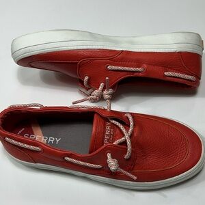 Sperry Topsider, genuine leather, dark coral/red boat shoes, size 6.5